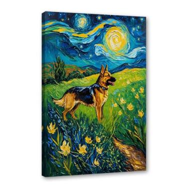 Imagem de Pôster colorido abstrato Van-Gogh com pintura a óleo floral noite estrelada impressão de animais engraçados para casa de fazenda e decoração de sala de estar (SKU18,40.6x60 cm), emoldurado (tela