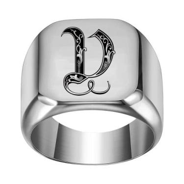 Imagem de Moda 26 inglês inicial titânio aço masculino anel para homens retro pu
