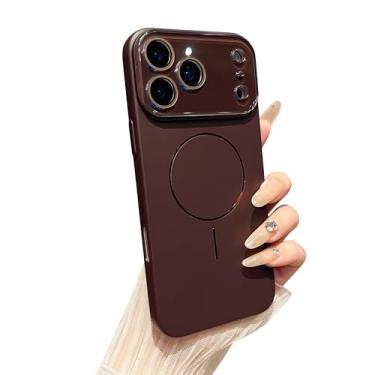 Imagem de Caseative Capa magnética de cor sólida com proteção de lente de câmera completa para iPhone, compatível com carregamento sem fio MagSafe (vinho, iPhone 17)