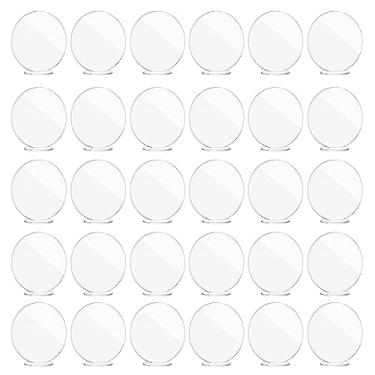 Imagem de Tqyijhy 30 peças de números de mesa de casamento de acrílico DIY placas de exibição transparentes em branco com suporte de base para decoração de mesa de festa de casamento número de mesa de casamento