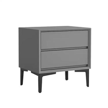 Imagem de Mesa de cabeceira moderna vintage minimalista madeira cor sólida armazenamento gaveta dupla grande capacidade móveis de cabeceira prático (cinza, médio)