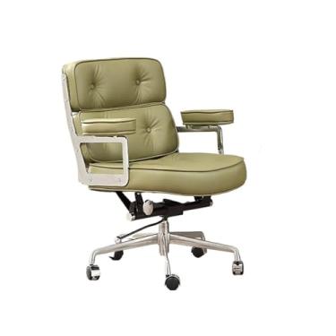 Imagem de KHUTRW3D Cadeira de mesa clássica de couro PU com encosto médio, cadeira de escritório com apoios de braços, cadeira ajustável com rodas (verde)