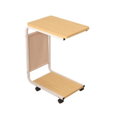 Imagem de Prático suporte de torre de PC de 2 níveis em forma de C com estrutura de metal e rodas giratórias para escritório doméstico serve para a maioria (natural)