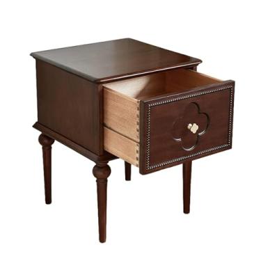 Imagem de Mesa de cabeceira com gavetas, mesa de cabeceira de nogueira, cômoda natural para quarto, mesa de canto de fazenda, mesas de cabeceira modernas, puxadores de metal, para quarto, sala de estar