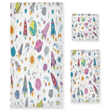Imagem de xigua Conjunto de toalhas de banheiro coloridas Rockets absorvente macio 3 peças toalha de banho toalha de mão toalhas decorativas para banheiro, academia, hotel, praia, piscina