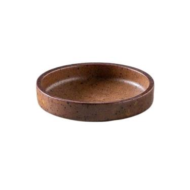Imagem de Prato de molho de soja retrô de cerâmica redondo prato quente tempero prato de molho tigela pequenos pratos de sabor tigelas de molho (marrom)