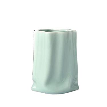 Imagem de Vaso de cerâmica com textura plissada moderna, vasos de plantas, decoração de mesa, vasos de flores, arranjos de flores decorativos, vasos florais centros de mesa (verde claro)