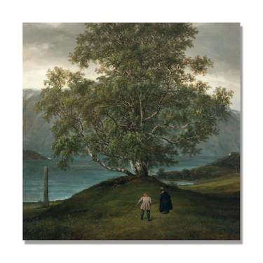 Imagem de NHLDZYH Quadro famoso para salão - réplica de J.C. Dahl - Paisagem romântica nórdica em tela - decoração de parede elegante. (Slindre Birch). 30 x 30 cm. Apenas tela