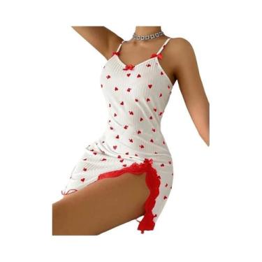 Imagem de Camisola Sexy Feminina Com Renda, Vestido De Dormir Sem Mangas Com Est