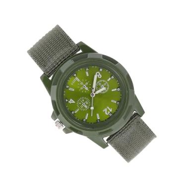 Imagem de KIMISS Relógio de pulso analógico eletrônico, redondo, pulseira de nylon, relógio de pulso café, Verde escuro