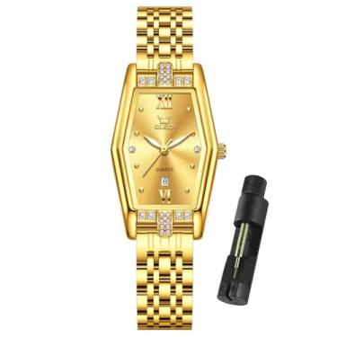 Imagem de OLEVS Relógio feminino dourado, aço inoxidável, moderno, analógico, quartzo, luminoso, à prova d'água, relógio Wrsit, Relógios modernos: ouro