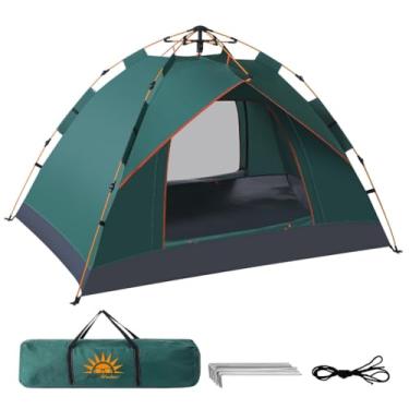Imagem de Barraca de Camping Automática Pop-Up 3–4 Pessoas Impermeável com Proteção Solar UV50+ Portátil para Praia e Trilha(Verde)