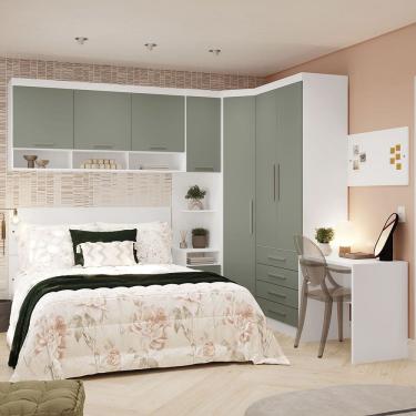 Imagem de Quarto de Canto Casal com Guarda Roupas Cabeceira e Escrivaninha Alpes Luciane Moveis