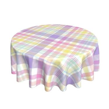 Imagem de BETGINY Toalha de mesa xadrez de páscoa redonda 152 cm, toalha de mesa xadrez de búfalo colorida, poliéster resistente a manchas, primavera e férias, capas de mesa para cozinha, jantares, piqueniques