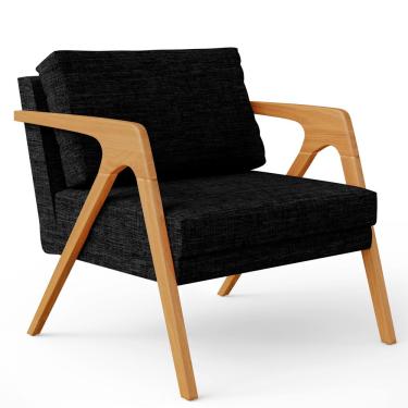 Imagem de Poltrona Decorativa Para Sala de Estar Pietra Com Estrutura De Madeira L02 Linho Chumbo - Lyam Decor