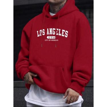 Imagem de Camiseta Masculina De Manga Longa Com Capuz E Cordão, Estampa De Algod