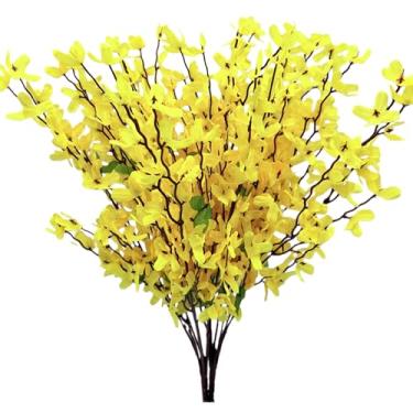 Imagem de FERIAL 2 peças de seda artificial forsítia, ramos, flores amarelas de jasmim, flores de seda, orquídeas de jasmim, para ambientes internos e externos, faça você mesmo, arranjo floral, festa de