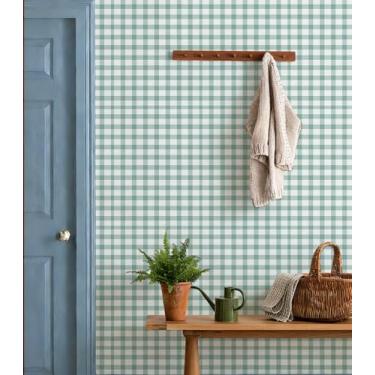 Imagem de YXTII Papel de parede listrado 43,9 cm × 16,4 m, papel de parede removível xadrez Boho para banheiro, quarto, berçário, prateleira, gaveta, forro