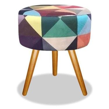 Imagem de Puff Banqueta Magnus Redondo Triangulo Pés Castanho