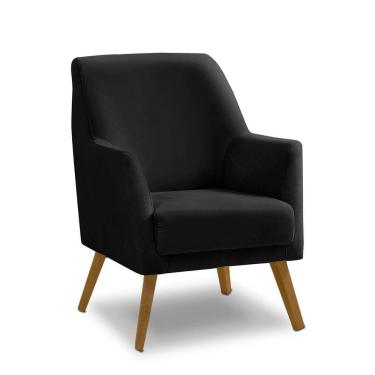 Imagem de Poltrona Decorativa Retrô Recepção Magali Lisa Veludo Preto Lansofbr