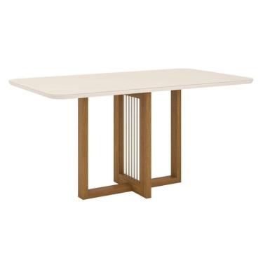 Imagem de Mesa De Jantar Natalí 160 Cm Canto Arredondado Com Vidro Nature Off White - Henn
