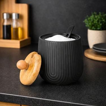 Imagem de Açucareiro De Cerâmica Oásis Preto C/ Tampa E Colher 360ml - Haüskraft