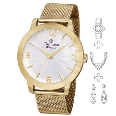 Imagem de Relógio Champion Kit Feminino Analógico Dourado Cn24593w