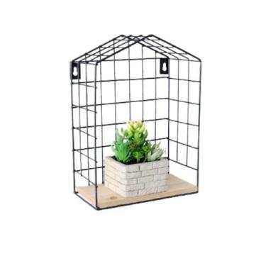 Imagem de Prateleira decorativa aramado de metal e madeira 19,5x27x10cm - Quero 