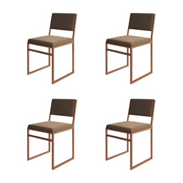 Imagem de Kit 4 Cadeiras Industrial Isa Veludo Base Cobre para Mesa Sala Cozinha Área Gourmet - Cobre/marrom