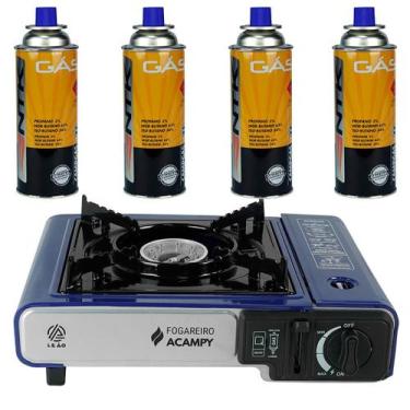 Imagem de Kit Fogareiro Portátil Leão Maleta Camping + 4 Gás CampGas