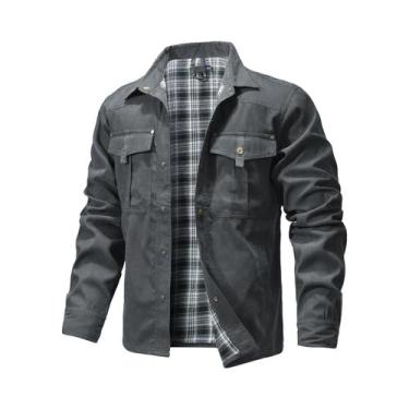 Imagem de Camisa Casaco Masculina De Flanela Forrada Para Primavera, Casual Com 