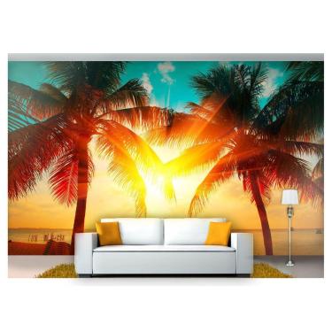 Imagem de Papel De Parede Praia Mar Por Do Sol Coqueiro  Npr228