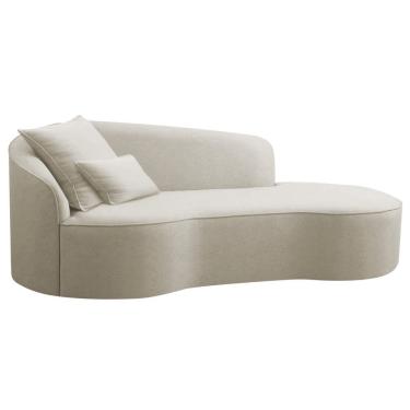 Imagem de Divã Recamier Curvo Sala De Estar Recepção Inglaterra 180cm Lado Direito Bouclé Cor Branco