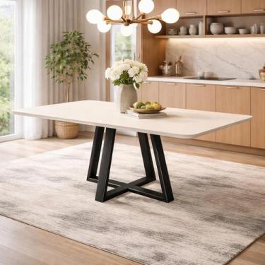 Imagem de Mesa de Jantar Pérola 6 Lugares 160x90 cm com Tampo MDF e Vidro Off Wh