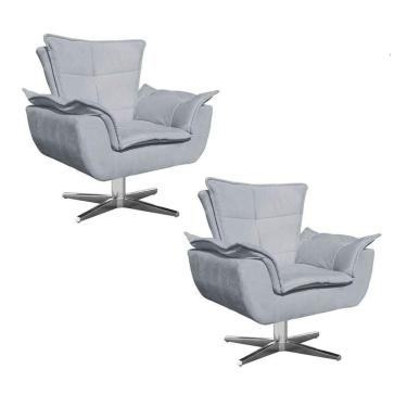 Imagem de Kit 2 Poltronas  Base Giratória Cromada Suede Cinza