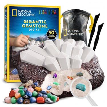 Imagem de Kit de Escavação Gigante de Gemas Reais – Brinquedo Educativo STEM, Presente Criativo para Crianças com 50 gemas, National Geographic