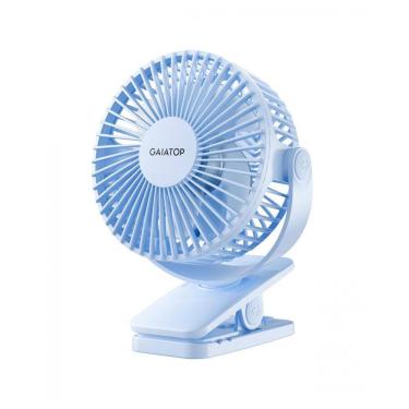 Imagem de Ventilador de Clipes Portátil Gaiatop Azul Claro Recarregável USB, 3 Velocidades, Rotação 360°, Bateria 3,5-10h, Mini Poderoso Silencioso