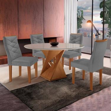 Imagem de Mesa Redonda para Sala de Jantar Tampo 100cm de Vidro Mdf 4 Cadeiras Barcelona Yescasa Cinza/Cinamomo