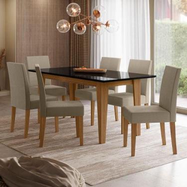Imagem de Conjunto Sala de Jantar Mesa 160x90 Tampo com Vidro Liz 6 Cadeiras Jos
