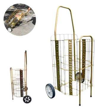 Imagem de Carrinho De Feira Compras Dobrável Aço Dourado Reforçado 30kg - Dassha