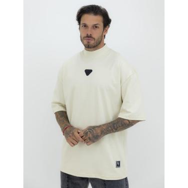 Imagem de Camiseta Oversized Gola Alta Borracha Triângulo All Black Streetwear Algodão Premium Creme-Masculino