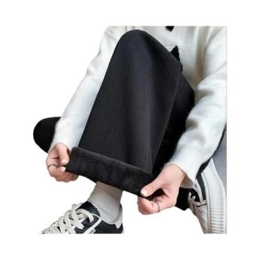 Imagem de Calças Femininas De Cintura Alta Com Forro De Fleece, Largas E Listrad