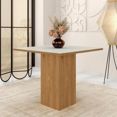 Imagem de Mesa De Jantar Quadrada Vitória 90x90 Tampo Vidro Cinamom/off Wh - M.a