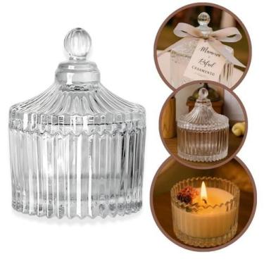 Imagem de Kit Potes Decorativos 8 Unidades Cristal com Tampa Vela Doce Brinco Le