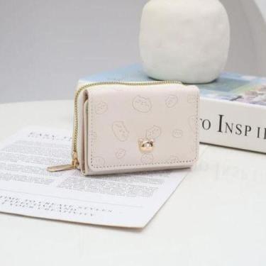 Imagem de Carteira Pequena Feminina Couro Multi-Cartão Desenho Com Três Dobras D