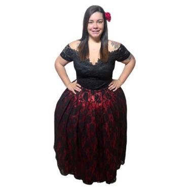 Imagem de Saia Renda 3m - - Motumba Asé, Preto e Vermelho, Único