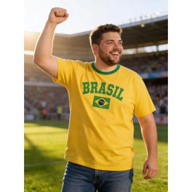 Imagem de Camiseta Masculina Plus Size Torcedor Bandeira Jogo Brasil cor:amarelo
