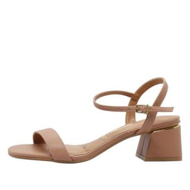 Imagem de Sandália Vizzano Ankle Strap Tira Fina Salto Grosso Casual, 35, Nude