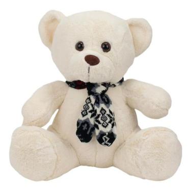 Imagem de Urso Branco Sentado Cachecol 31cm - Pelúcia - Foffy