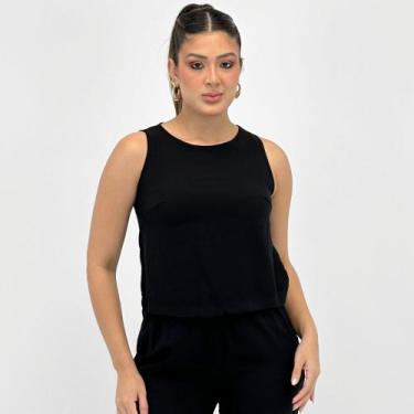 Imagem de Regata Malwee Tecido Cropped Feminina, M, Preto